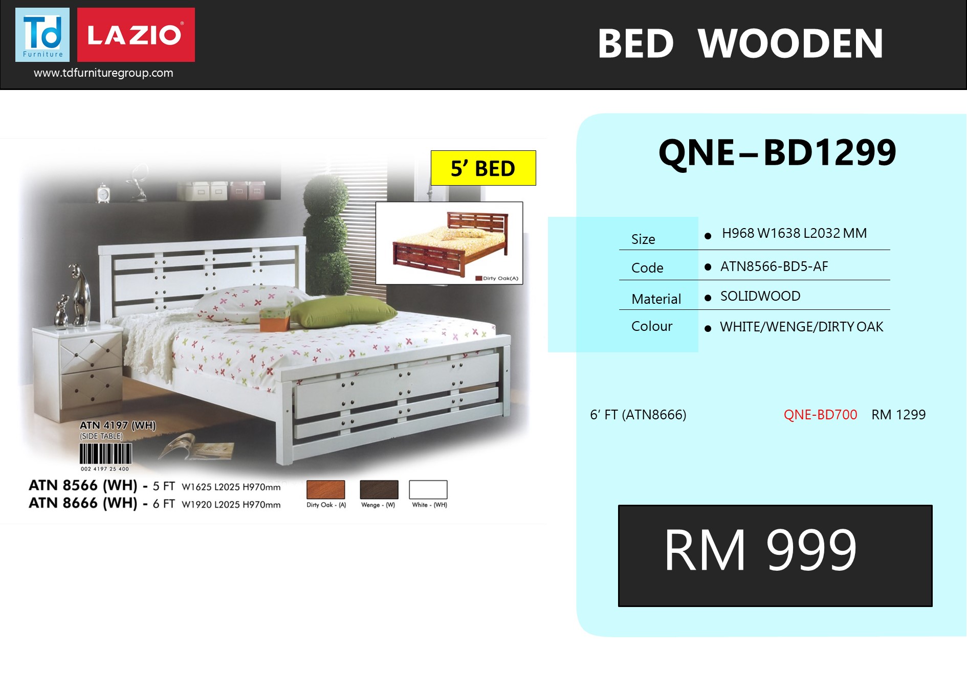 ATN8666-BD6-AF -6' BED * H/BOARD/FRAME
